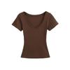 Ins Sexy Slim Sexy Camiseta de Manga Curta com Decote em V para Mulheres 2025 Verão Novo Sexy Cintura Ampulheta Look Emagrecedor Top