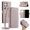 Funda de Teléfono con Cremallera Adecuada para Samsung Galaxy S26/A56 con Correa Larga y Corta Cruzada, Espejo de Maquillaje, Funda Protectora tipo Flip