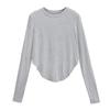 Playera Holgada Delgada de Color Sólido Simple Perezosa para Combinar con Todo para Mujer con Dobladillo Curvo que Cubre el Vientre Blusa Deportiva Top