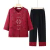 Conjunto de atuendo de verano para abuela, ropa para mujeres de mediana edad y mayores, camisa de manga corta y pantalones, conjunto tradicional chino de dos piezas para señora mayor, ropa para ancianos