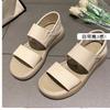 Sandalias de gran tamaño para comercio exterior transfronterizo, novedad de verano 2024, sandalias de suela gruesa con velcro de color liso, sandalias planas para mujer