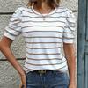 Camiseta de Rayas Redonda Verano 2024 Temu Nuevo Exportación Tops para Mujer Camiseta Casual Europea y Americana con Mangas Abullonadas para Mujer