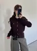 Cárdigan de Punto Azul con Cuello Redondo para Mujer, Nuevo Estilo 2026 Suéter de Lana con Punto Trenzado y Logo de Caballo Bordado