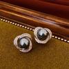 Pendientes de plata con circonitas y perlas redondas, estilo moderno, asimétricos, elegantes, de alta gama y sencillos para mujer.