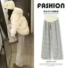Calças pantalona de maternidade para uso externo, calças compridas retas largas casuais listradas finas, calças compridas até o chão plus size para primavera e outono, roupas de maternidade