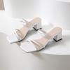 Sandalias de Tacón Medio Estilo Nuevo 2025 para Mujer, Zapatos de Mujer de Correa Única con Tacón Grueso, Sandalias Negras de Tira Fina para Mujer, Talla Grande Comercio Exterior