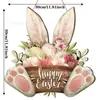 Transfronteiriço 2025 Produto Novo Criativo Flores da Primavera Festa do Coelho Placa de Boas-Vindas para Porta da Frente Placa Decorativa de Madeira de Páscoa