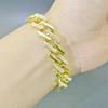 Cadena Cubana Rombo Espaciada de 12 mm Pulsera Incrustada de Diamantes para Hombres y Mujeres, Collar Hip-Hop Chapado en Oro con Incrustación Hexagonal
