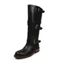 Hebilla de cinturón botas de caballero para mujer, botas largas desgastadas, nuevo estilo otoño e invierno, piel de vaca de capa superior, puntera redonda, tacón medio, botas altas rectas hasta la rodilla para mujer