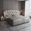 Cama matrimonial moderna minimalista de lujo ligero estilo italiano de cuero genuino para dormitorio principal, cama grande de 1.8m, cama matrimonial de lujo con almacenamiento, cama de bodas