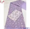 Tecido de Renda Bordada com Folhas Plissadas Completo Retro Francês Tecido de Renda com Lantejoulas para Noivas