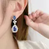 Pendientes de gota Huitan con diamantes artificiales completos nuevos, pendientes azules de lujo para novia, estilo elegante de socialité femenina
