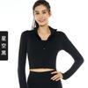 Chaqueta Corta Adelgazante Cárdigan de Fitness para Correr Entrenamiento Cremallera Top Deportivo Primavera Ropa de Yoga Ajustada Manga Larga Mujer