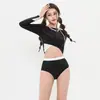 Nuevo traje de baño sexy de media manga con abertura para mujer, que cubre la barriga, adelgazante, para pecho pequeño, push up, bikini conservador para aguas termales