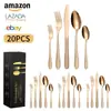 Nuevo Juego de Cubiertos de Acero Inoxidable Amazon, Tenedor y Cuchara 20 Piezas Cubo de Agua Cuchillo para Steak Occidental, Tenedor y Cuchara Caja de Regalo