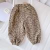 Otoño e Invierno 2024 Niños y Niñas Corea del Sur Pana con Forro de Felpa Pantalones Casuales Estampado de Leopardo Ropa Exterior Floral Pantalones Harlan