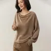 Nuevo Suéter de Cachemir con Cuello Redondo Plisado para Otoño e Invierno 2025 para Mujer, Tejido Raglán, Holgado, Aspecto Adelgazante, Suéter Interior, Camiseta Base