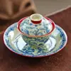 Tazón de Té de Cerámica Tres Amigos de la Temporada Invernal, Juego de Té Kung Fu Rojo Palaciego Estilo Chino de Alta Gama Individual para Uso Personal