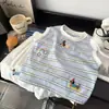 Conjunto de Shorts Casuales y Chaleco para Niños Estilo Nuevo de Verano Camiseta sin Mangas de Algodón Puro con Bordado Rayado de Dibujos Animados para Bebé