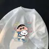 Camiseta de Algodón Puro de Manga Corta para Hombre de Marca de Moda de Verano Crayon Shin Nuevo Dibujo Animado Estilo Hong Kong Holgada de Media Manga Ropa Versátil para Estudiantes