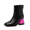 Botines de tacón alto con puntera cuadrada y bloques de color para mujer de talla grande, estilo europeo y americano, comercio exterior 1004