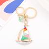 Chaveiro Barco a Vela de Metal com Strass Pingando Óleo Pingente para Carro Mochila Argola Corrente Pequenos Presentes de Feriado Atacado Transfronteiriço