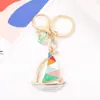 Chaveiro de metal com strass e vela de barco pingente para chaveiro de carro mochila corrente de chaveiro presentes pequenos de feriado atacado transfronteiriço