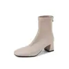 Botines elásticos ajustados de moda estilo británico de 5.5 cm, nuevo modelo otoño 2026, punta cuadrada, tacón grueso, cierre trasero, botines de tacón alto
