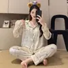 Pijama de Terciopelo Dorado para Mujer, Estilo Otoño/Invierno, Cárdigan con Solapa, Alta Calidad, Dulce, Manga Larga, Terciopelo Ladrillo Dorado, Terciopelo de Diamante, Conjunto de Ropa para el Hogar