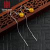 Fio de Orelha em Prata S925 Inlaid com Âmbar de Cera de Abelha Contas Vermelhas do Sul Redondas Fio de Orelha com Contas Redondas Suporte de Contas Redondas Feminino 6-10mm