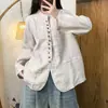 Outono de 2026 novo estilo retrô casual chinês estilo old money linho confortável gola alta manga longa jaqueta cardigã