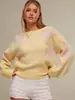 Suéter de Nuevo Estilo Europeo y Americano Otoño e Invierno 2026, Estilo Perezoso, Diseño Floral de Planta Simple, Cuello Redondo, Prendas de Punto Sueltas de Moda