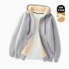 Suéter masculino com capuz simples de lã de cordeiro cinza puro jaqueta esportiva masculina de outono e inverno com forro de fleece espesso e quente
