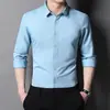 Nueva Camisa de Manga Larga para Hombre Otoño 2025, Casual de Negocios Color Sólido Corte Ajustado Cuello Campana Camisa Básica, Venta al por Mayor para Hombres