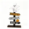 Placa Direcional de Halloween Ornamento de Madeira, Ornamento de Madeira com Letras de Abóbora de Halloween, Ornamento Decorativo de Fantasma em Forma de Árvore