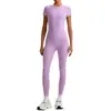 Camiseta Deportiva de Color Sólido de Alta Elasticidad, Manga Corta, Pantalones de Yoga de Cintura Alta, Conjunto de Fitness para Mujer, Transpirable, Suave con la Piel, Sensación de Segunda Piel, Transfronterizo