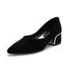 [520-1] Zapatos de Tacón Alto Puntiagudos de Otoño Zapatos de Trabajo para Commuter OL Zapatos de Tacón Grueso Negros Zapatos para Mujer de Talla Grande de Gamuza