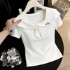 Camiseta feminina estilo coreano, gola quadrada, manga curta, nova coleção de verão 2026, casual, simples, moda, slim fit, top versátil, ins