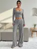 Ropa de Mujer de Tendencia en Tiktok Sexy Top Corto Rayado Pantalones de Pierna Ancha Conjunto de Moda Casual de Dos Piezas para Mujer
