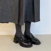 Versión de Piel de Vaca~ Mocasines de Piel Genuina con Suela Gruesa para Mujer Estilo Retro Británico Versátiles Slip-on Planos Tacón Grueso Zapatos Pequeños de Cuero para Hombre Perezoso
