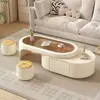 Mesa de Té de Pizarra para Sala de Estar, Color Crema, Modelo Nuevo 2025 para Apartamento Pequeño Moderno, Lujo Ligero, Simple, Mesa de Café Extensible, Taburete, Ratán