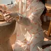 Pijama para Mujer 2024 Primavera y Otoño Algodón de Burbujas Tejido Arrugado Manga Larga Estilo Princesa de Dibujos Animados Ropa de Abrigo Ropa para el Hogar conjunto
