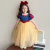 Vestido de Verano Blancanieves para Niña, Elegante Vestido de Cumpleaños para Niña Pequeña, Vestido de Gasa Abullonado, Vestido de Manga Corta para Niños