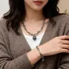 Cadena de Nariz de Cerdo Colgante de Perla Verde Tahitiana Imitación Hebilla Ot Collar Cadena para Suéter Pulsera Diseño de Lujo de Nicho Accesible para Mujeres
