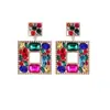 Pendientes Cuadrados Geométricos Exagerados Europeos y Americanos con Diamantes de Colores, Elegantes y con Estilo, Pendientes de Aleación Hueca Incrustados con Pedrería de Cristal para Mujer