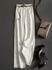 Viene con cinturón, algodón y lino, nuevo estilo verano 2026, versátil para ir al trabajo, holgado y cómodo, adelgazante, pantalones de pierna recta de cintura alta para mujer