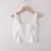 Camisola de estilo nuevo para primavera y verano para mujer con almohadillas en el pecho, espalda hermosa en forma de U grande y base de tanque expuesta en el ombligo