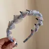 Diadema de Malla Floral con Tela de Burbujas Plisada, Diadema Antideslizante Dentada para Lavarse la Cara, Diadema de Corona Alta, Pinza para el Cabello de Mujer, Diadema, Accesorio para el Cabello