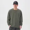 Novo produto de outono para homens plus size: camiseta de manga longa Henry 100% algodão, corte solto, estampa tridimensional, top vintage com aspecto desgastado