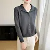 Jaqueta cardigan feminina, quente, algodão puro, cinza, adequada para usar por cima, com gola semi-alta dobrável, espessada para outono e inverno, pode ser usada em cross-border, fina